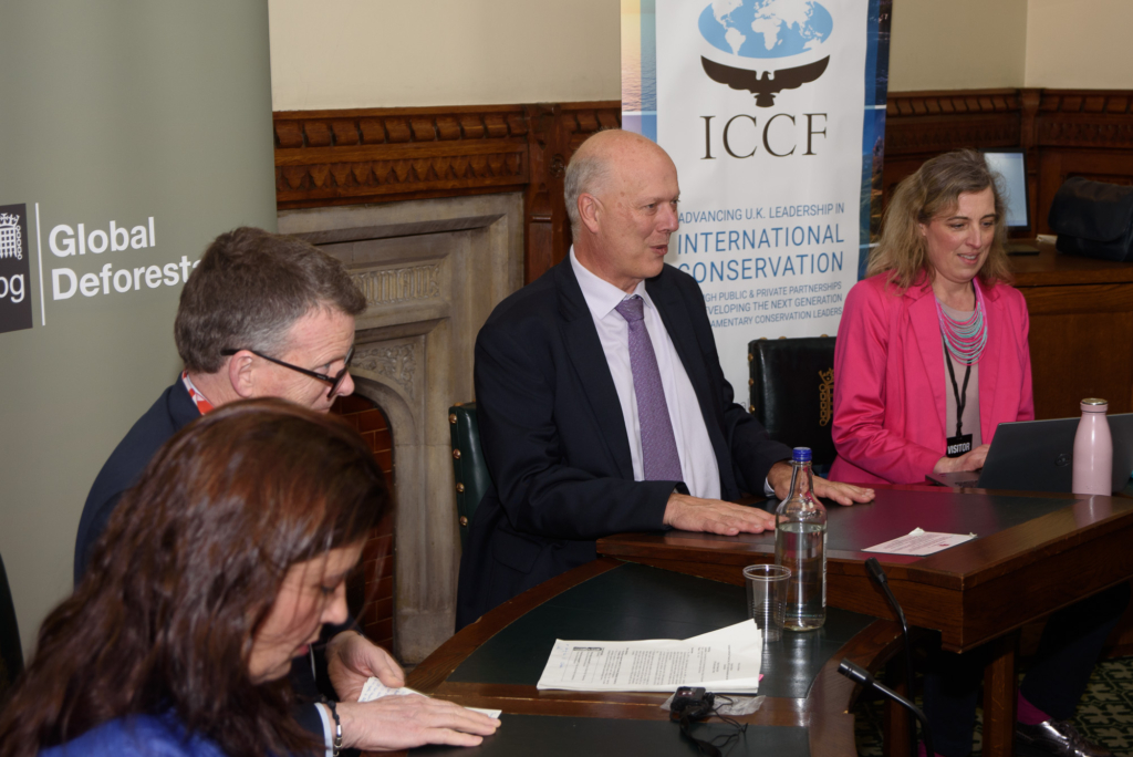 Chris Grayling, Lord Benyon and Anna Collins at APPG on Global Deforestation event