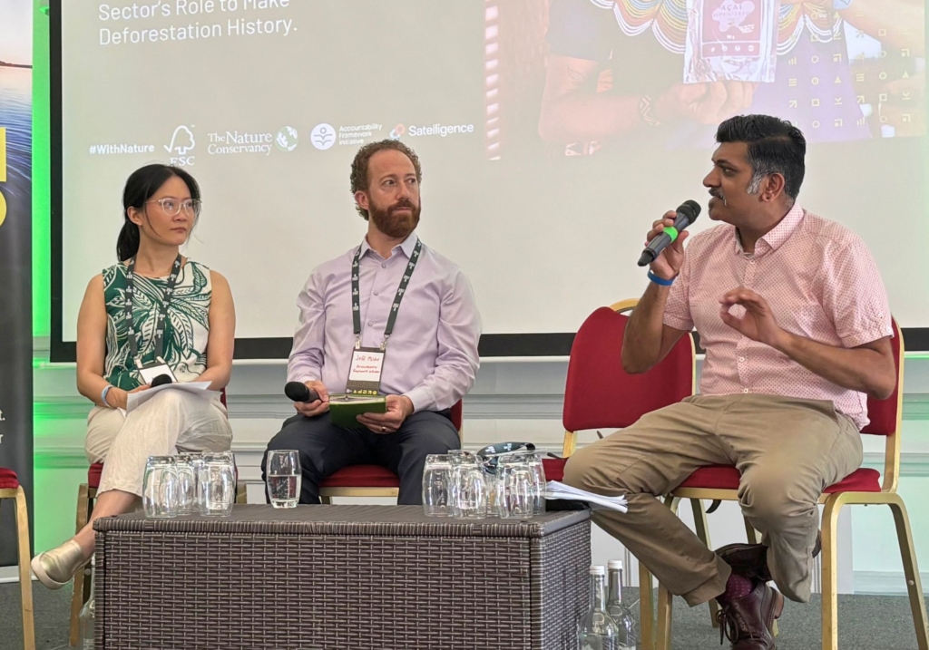 Global Canopy's Pei Chi Wong, the AFi's Jeff Milder and Anand Punja from the FSC speaking at LCAW